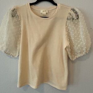 Anthropologie Maeve Cream Puff-Sleeve Knit Blouse